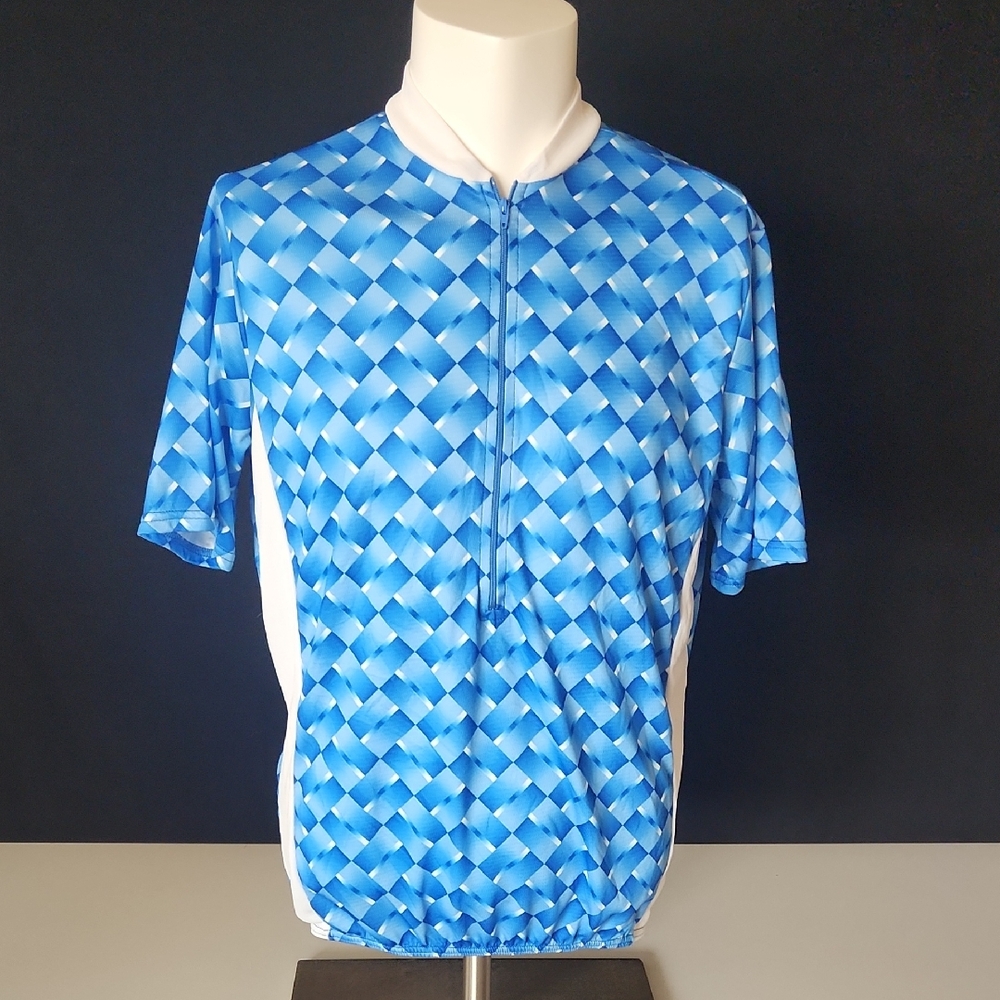 Performance Cycling Jersey - Mens Blue/White - Lightweight 1/4 Zip - Size L